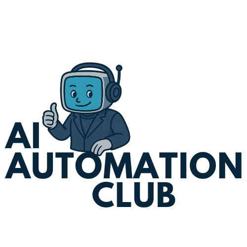 Ai Illustration of a robot sitting on the AI Automation Club logo